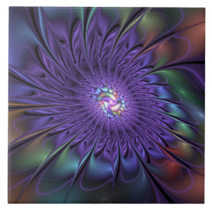 Trendig Färgfull modern Abstrakt Fractal Flower Kakelplatta