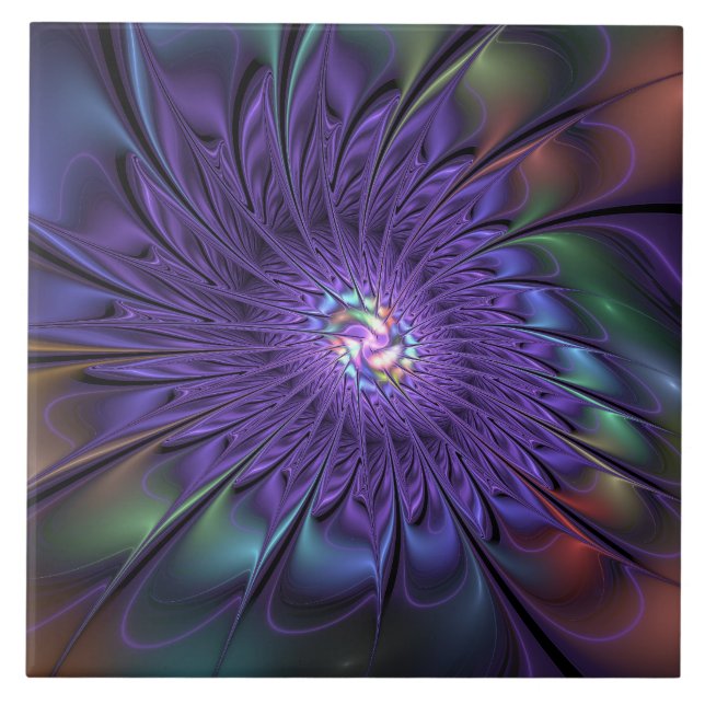 Trendig Färgfull modern Abstrakt Fractal Flower Kakelplatta (Framsidan)