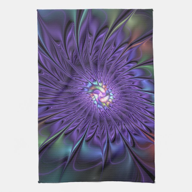 Trendig Färgfull modern Abstrakt Fractal Flower Kökshandduk (Vertikal)