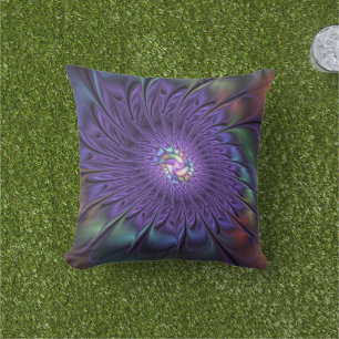 Trendig Färgfull modern Abstrakt Fractal Flower Kudde