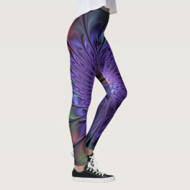 Trendig Färgfull modern Abstrakt Fractal Flower Leggings