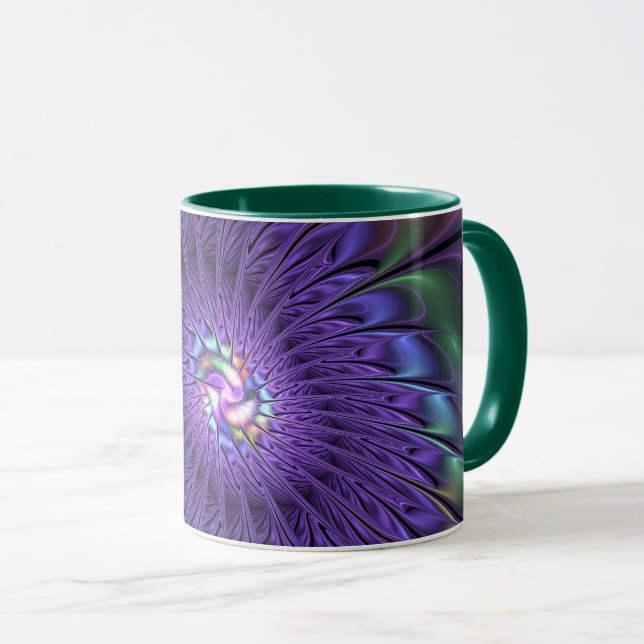 Trendig Färgfull modern Abstrakt Fractal Flower Mugg (Framsida höger)