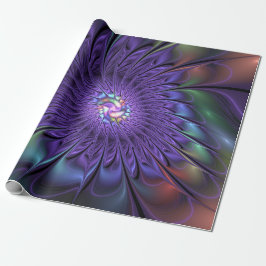 Trendig Färgfull modern Abstrakt Fractal Flower Presentpapper