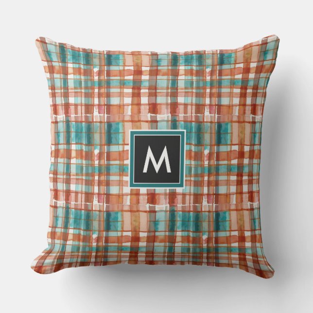 Trendig Färgfull regnbåge Tartan Mönster Watercolo Kudde (Framsida)