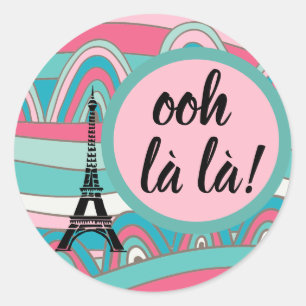 Trendig färgglad Eiffeltorn Ooh la la!/ Monogram Runt Klistermärke