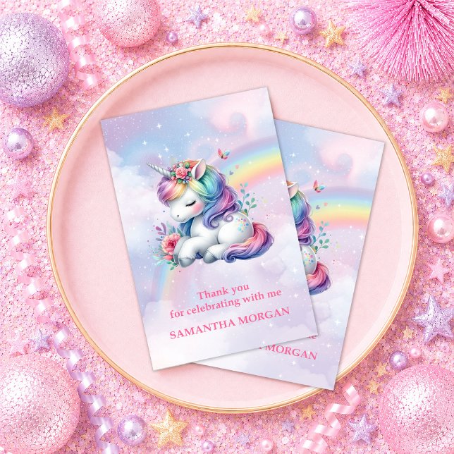 Trendig Färgglad Enhörning Flickas Födelsedags Tac Tack Kort (Trendy Colorful Unicorn Girl Birthday Thank You Card

)