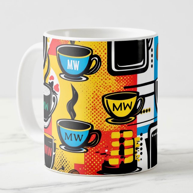 Trendig färglös popkonst stil med anpassningsbar i kaffemugg (Skapare uppladdad)