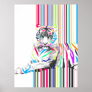 trendig färglöst vibrerande neon rand tiger smärta poster