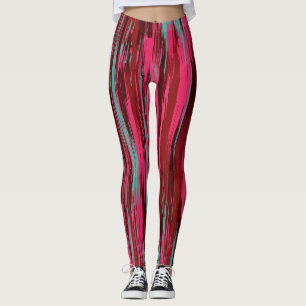 Trendig färgrik abstrakt röd & rosa leggings