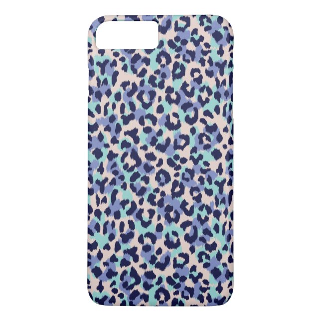 Trendig färgrik blå beige cheetah tryck monogram Case-Mate iPhone skal (Baksida)