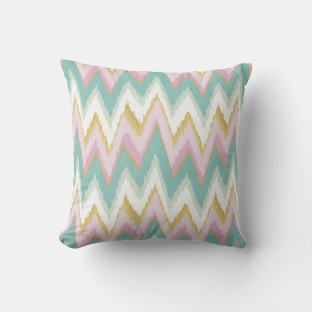 Trendig färgrik feminint ikat tribal-chevron-mönst kudde (Framsida)