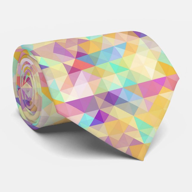 Trendig färgrik funky retro trianglar mosaik mönst slips (Rullad)