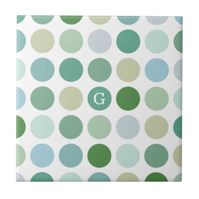 Trendig färgrik grön prickmönster monogram kakelplatta (Framsidan)