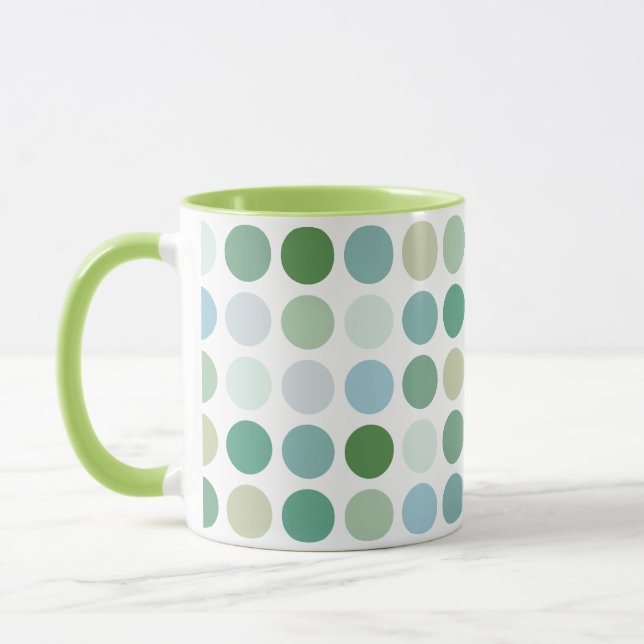 Trendig färgrik grön prickmönster monogram mugg (Vänster)