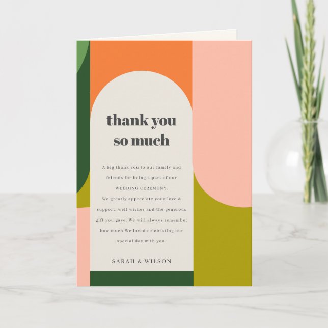 Trendig Färgrik Ljus Retro Båge Bröllop Tack Kort (Framsida)