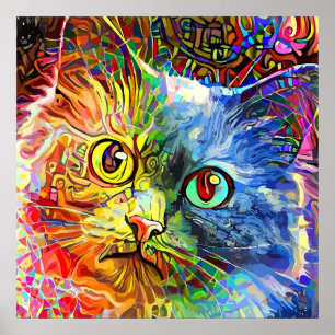Trendig Färgrik Tabby Katt Poster