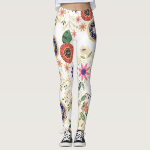 Trendig Färgstark folklig Blommigt Originalgyllen Leggings