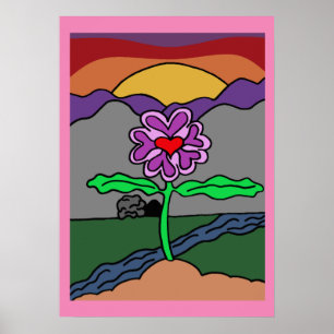 Trendig Färgstark Hand plockade-Tecknad blomma Poster