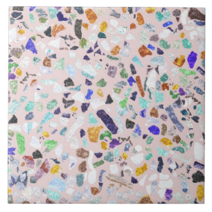 Trendig Färgstark shiny Stones Terrazzo Rosa Desi Kakelplatta