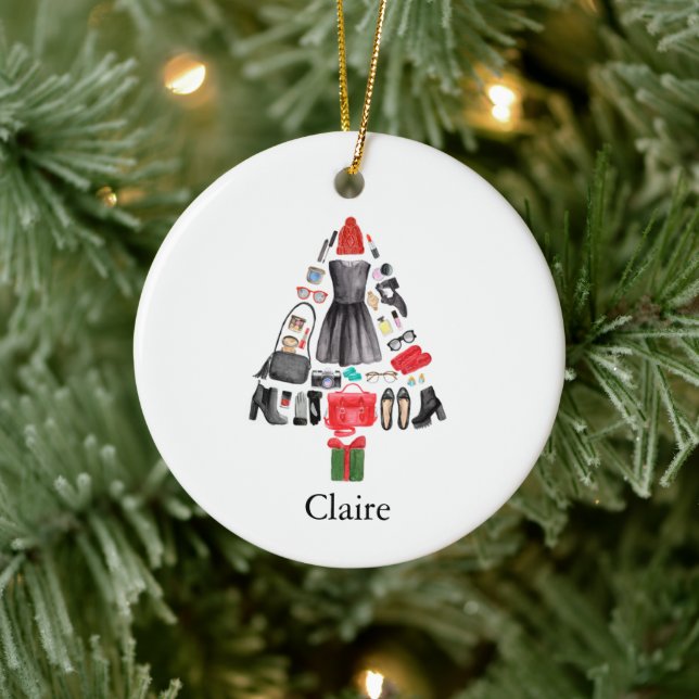 Trendig Fashionista Makeup Personlig Girl's Namn Julgransprydnad Keramik (Träd)