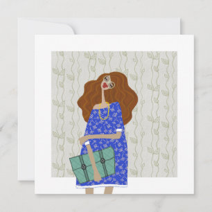 Trendig Fashionista Mode Illustrationskonstkort Inbjudningar