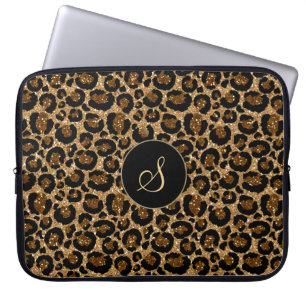 Trendig Faux Glitter Leopard med Monogram Laptop Fodral