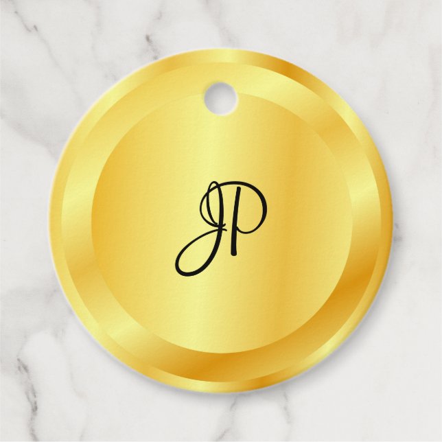 Trendig Faux Guld Metallic look Monogram Elegant Gåvor Etiketter (Framsida)