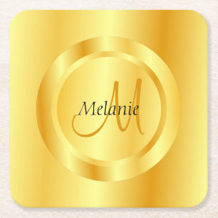 Trendig Faux Guld Modern Monogram Elegant-mall Underlägg Papper Kvadrat