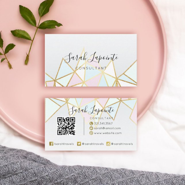 Trendig Faux Guld & Pastel Geometric QR-kod Visitkort (Skapare uppladdad)