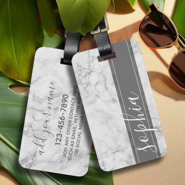 Trendig Faux Marble Mönster med Anpassningsbar Mon Bagagebricka (Personalized luggage tag with retro marble pattern and monogram - add contact information on back)