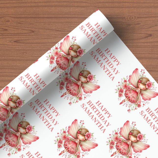 Trendig fe-girl-rodnad blomsterfödelsedagspresenti presentpapper (Trendy Fairy Girl Blush Floral Birthday Wrapping Paper

)