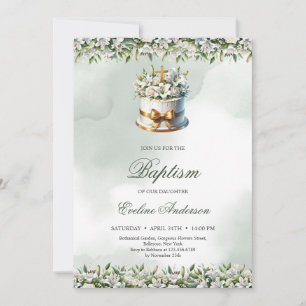 Trendig festiterkaka guld kor lilies Baptism Inbjudningar