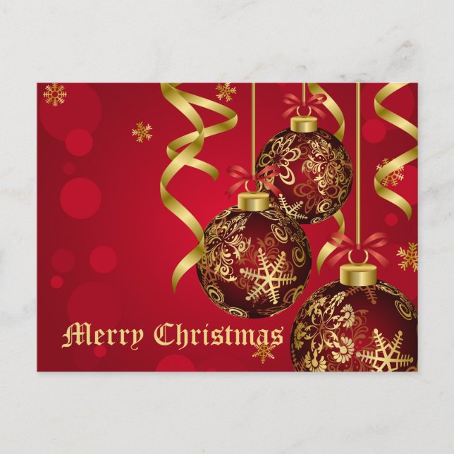 Trendig Festive Red & Golden jul Ornaments Helg Vykort (Framsida)