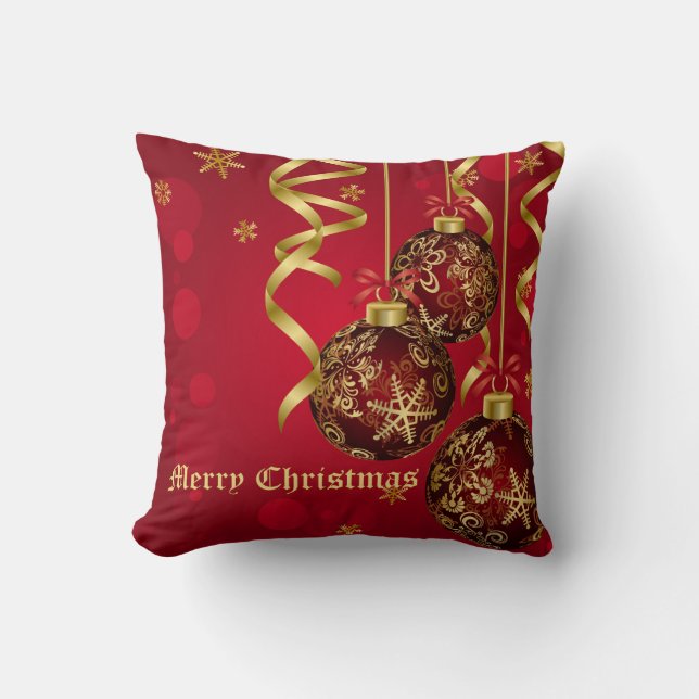 Trendig Festive Red & Golden jul Ornaments Kudde (Framsida)