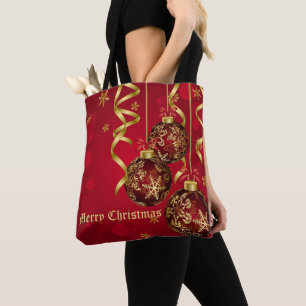 Trendig Festive Red & Golden jul Ornaments Tygkasse