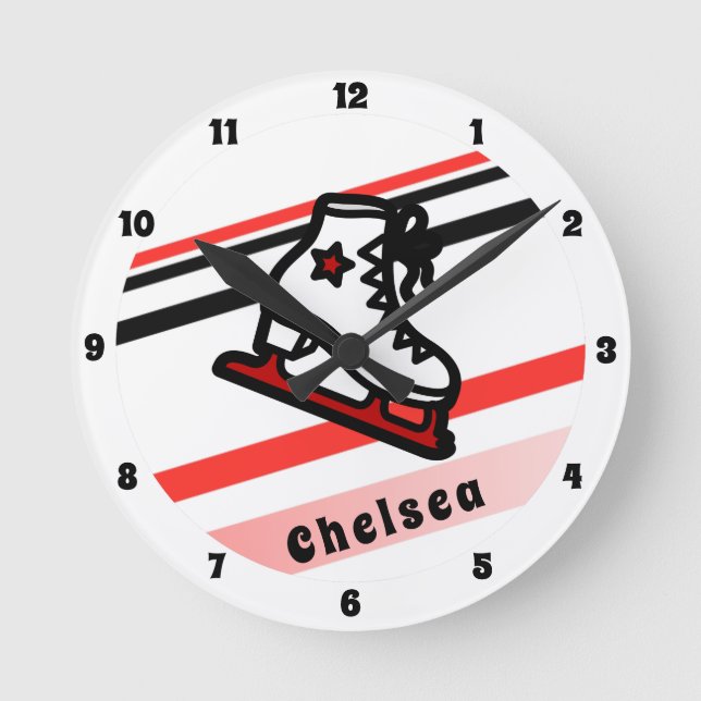 Trendig Figur Skating Girl Skates Personlig Red Rund Klocka (Framsida)