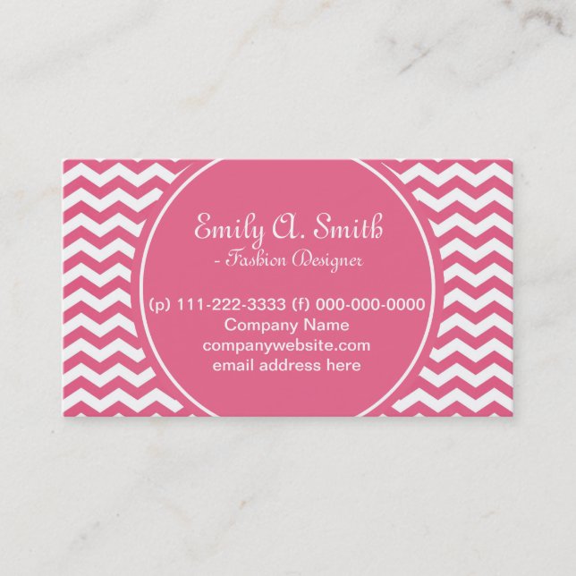 trendig, fint vitt och rosa schevron visitkort (Framsida)