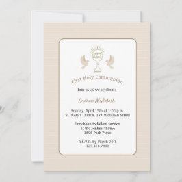 Trendig First Communion Tan Rand med Chalice Inbjudningar