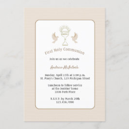Trendig First Communion Tan Rand med Chalice Inbjudningar