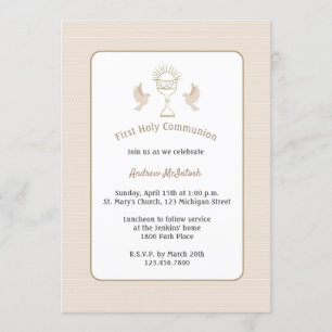 Trendig First Communion Tan Rand med Chalice Inbjudningar