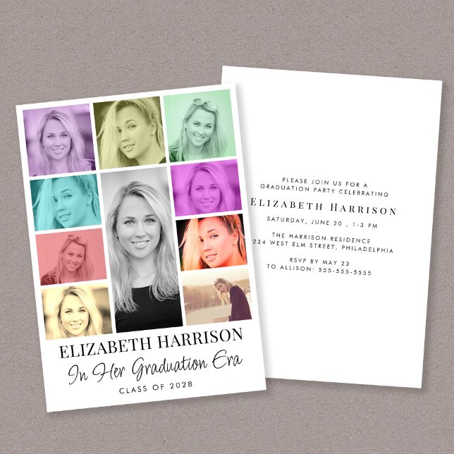 Trendig flerglads fotokollage-examensfest inbjudningar (Trendy Multi-Color Photo Collage Graduation Party Invitation)
