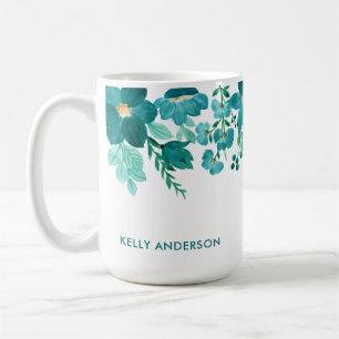 Trendig flickaktig monogram vattenfärg lövverk kaffemugg