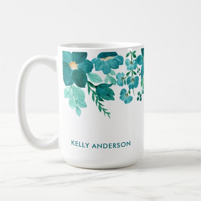 Trendig flickaktig monogram vattenfärg lövverk kaffemugg (Vänster)