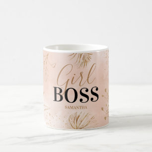 Trendig flickaktig rosa & guld Girl Boss-namn Kaffemugg