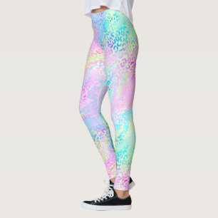 Trendig flickig regnbåge glänsande leopardtryck leggings