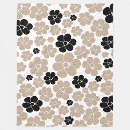 Trendig Flower Mönster i Taupe, Black and White Fleecefilt