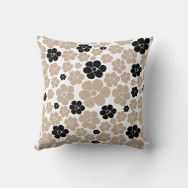 Trendig Flower Mönster i Taupe, Black and White Kudde
