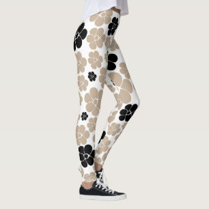 Trendig Flower Mönster i Taupe, Black and White Leggings