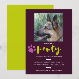 Trendig födelsedagsfest för hund eller valp fotoin inbjudningar