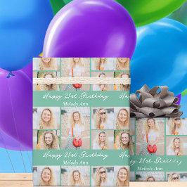 Trendig födelsedagsfotocollage i sjögrön färg presentpapper